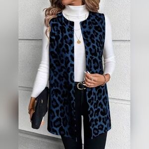 Full Size Black And Blue Leopard Print Women's Vest